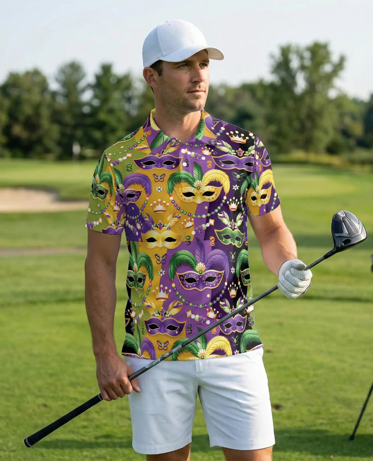 Mardi Gras Mask Pattern Hawaiian Polo Shirt | Netecom