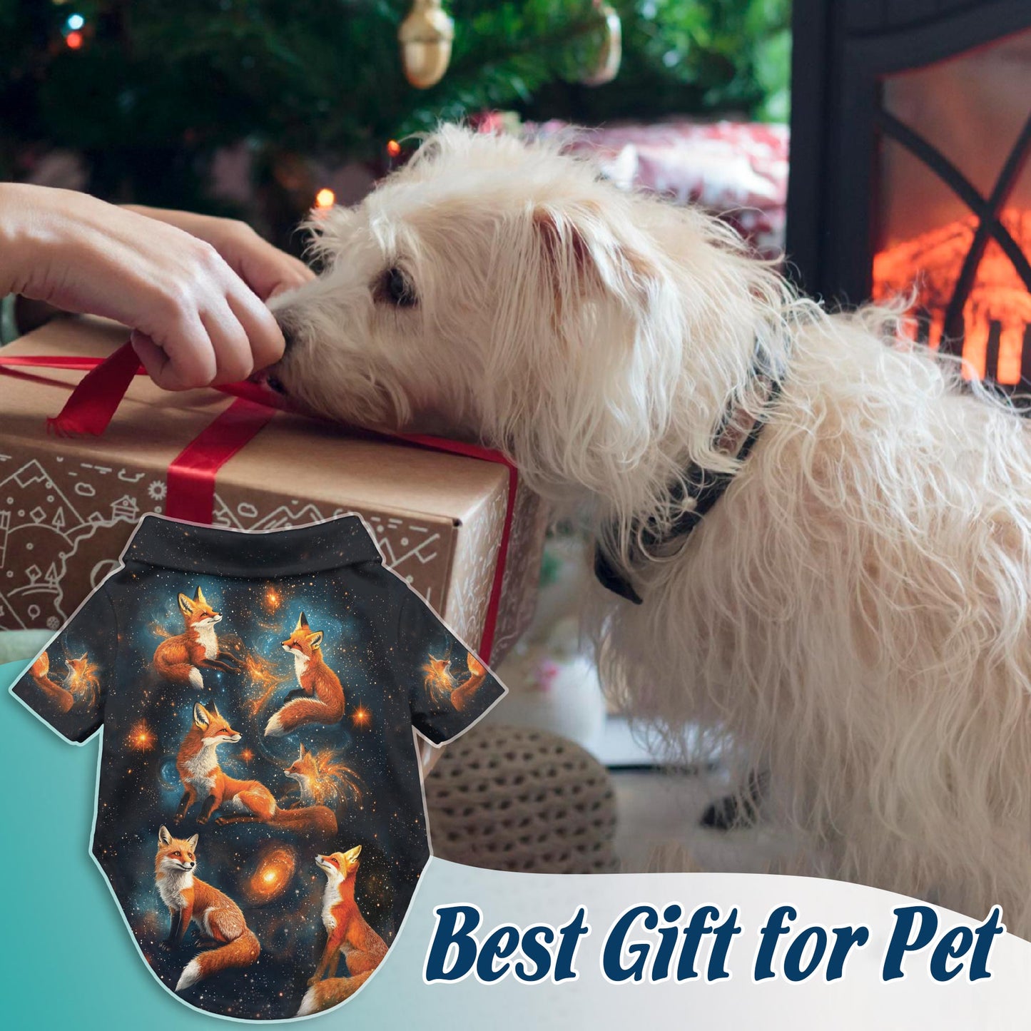 Netecom Matching Fox Starlight Hawaiian Shirt for Dog and Owner, Aloha Summer Shirt, Fox Night Sky Print Button Down Outfit for Pet and Human, Beach Vacation Casual Wear