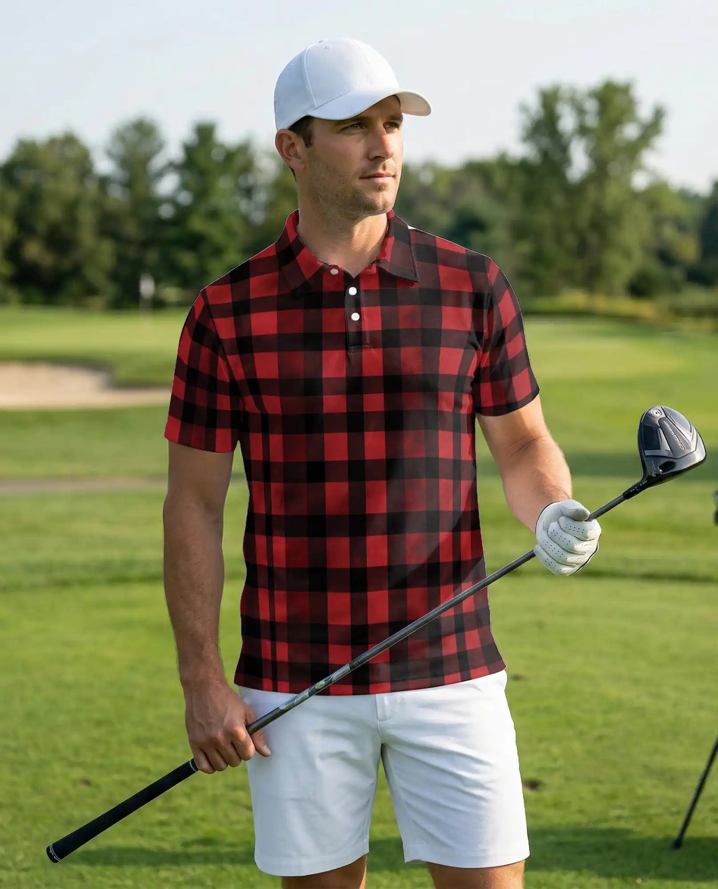 Classic Red Buffalo Plaid 3D Polo Shirt for Men – Rustic Lumberjack Style | Netecom