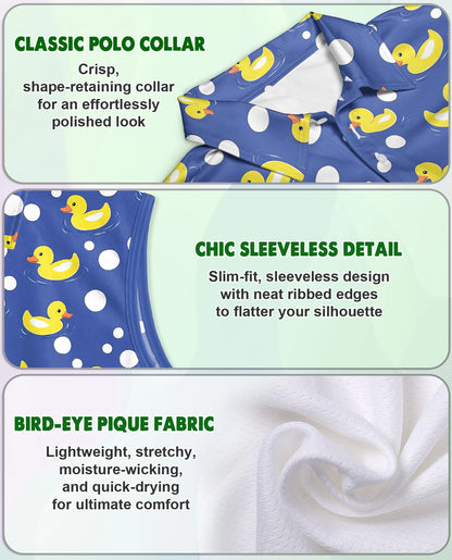 Rubber Duck Polka Dot Sleeveless Polo Shirt for Women – Cute Fun Style | Netecom