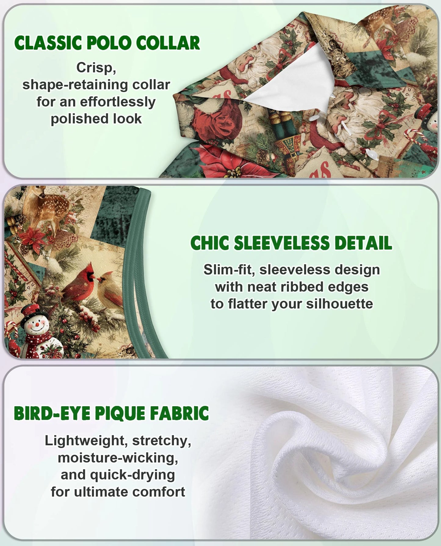 Vintage Christmas Collage Sleeveless Polo Shirt for Women | Netecom