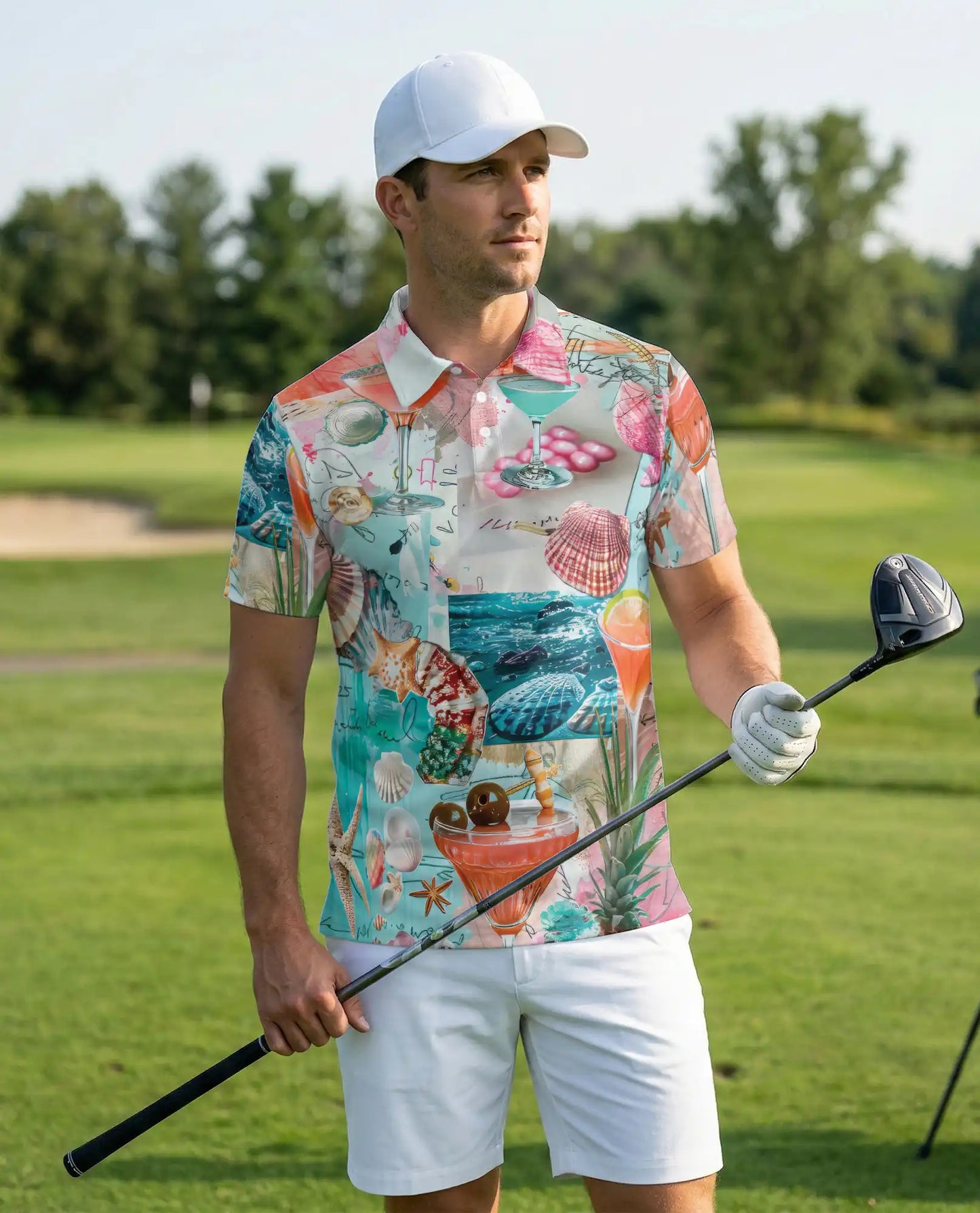 Tropical Beach Cocktail 3D Polo Shirt for Men – Coastal Summer Vacation Style | Netecom