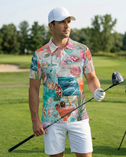 Tropical Beach Cocktail 3D Polo Shirt for Men – Coastal Summer Vacation Style | Netecom