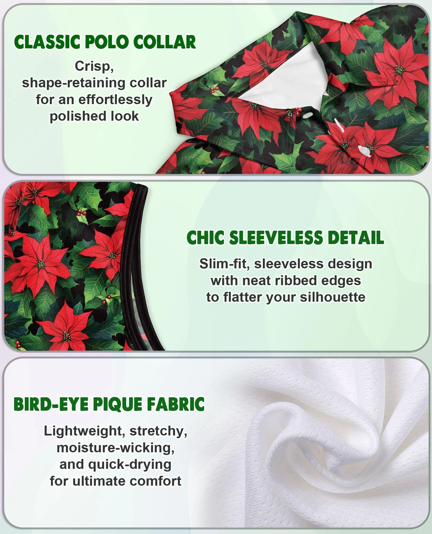 Poinsettia Pattern Sleeveless Polo Shirt for Women | Netecom