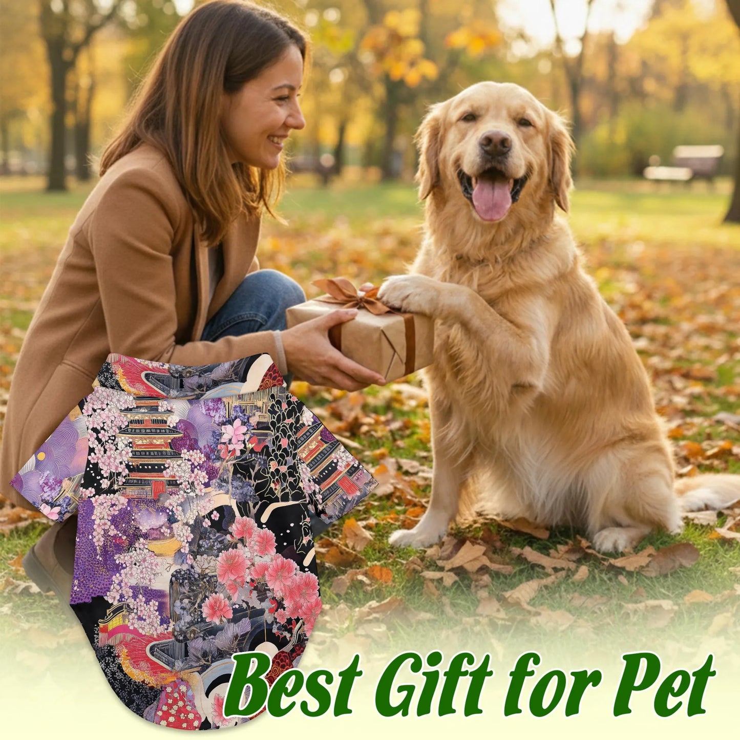 Japanese Ukiyoe Sakura Art Print Hawaii Dog and Owner Matching Button Shirts