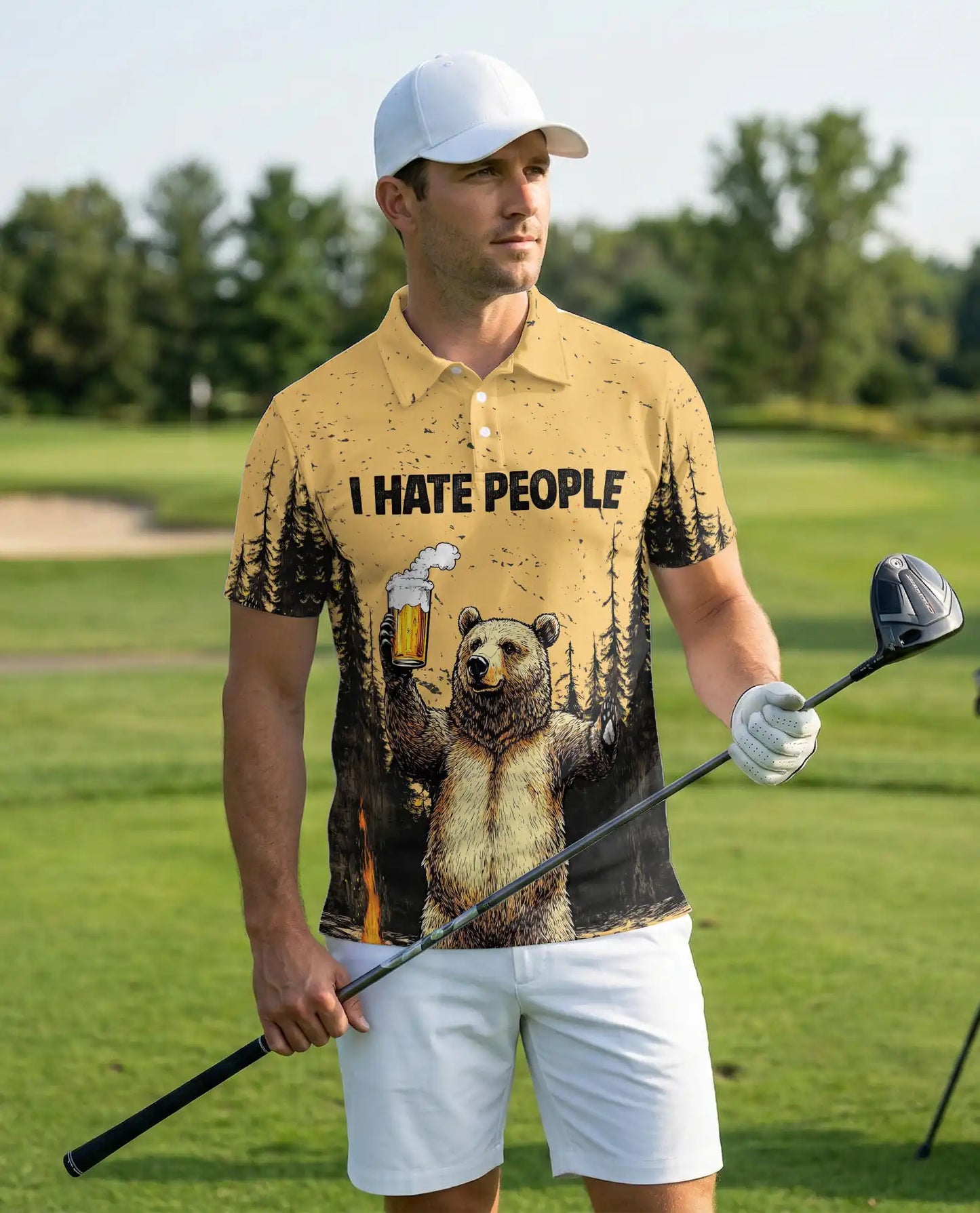 Funny Bear Beer 3D Polo Shirt for Men – Camping Wilderness Humor Style | Netecom