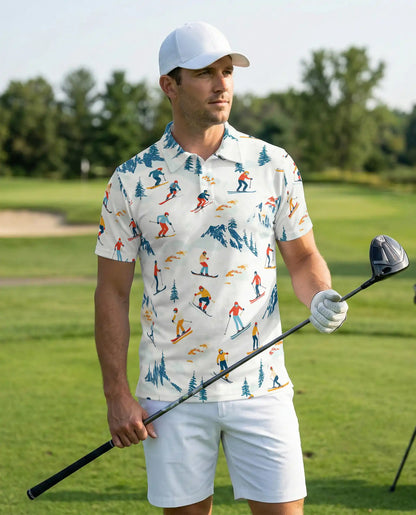 Skiing Polo Shirt for Men-Winter Alpine Mountain Ski Lover Shirt | Netecom
