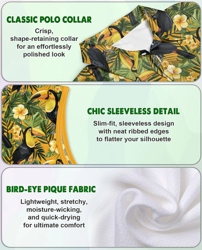 Toucan Tropical Floral Sleeveless Polo Shirt for Women – Exotic Bird Summer Style | Netecom