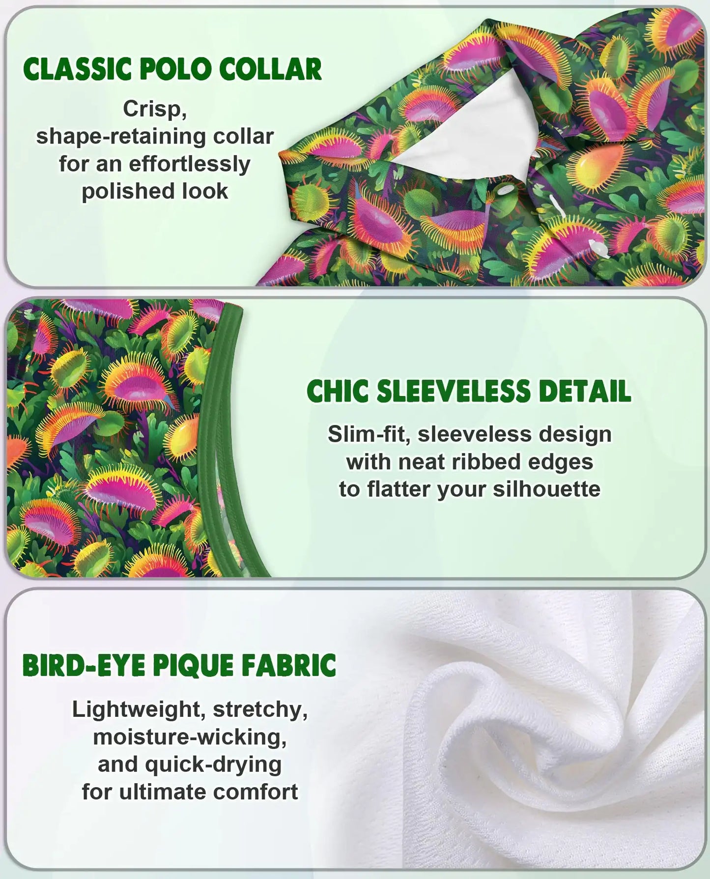 Venus Flytrap Sleeveless Polo Shirt for Women – Exotic Botanical Plant Style | Netecom