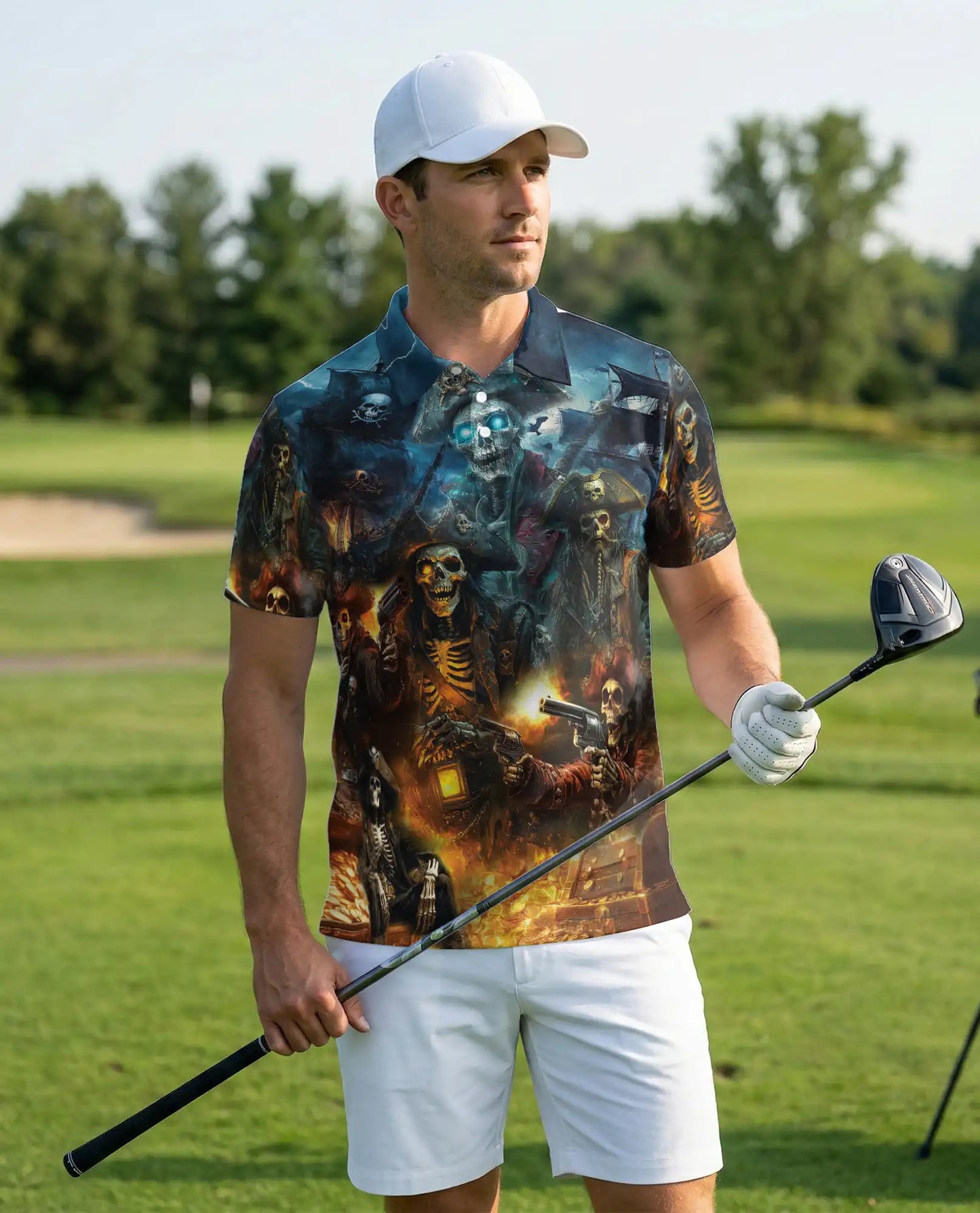 Pirate Skull Polo Shirt – Dark Skeleton Print | Netecom
