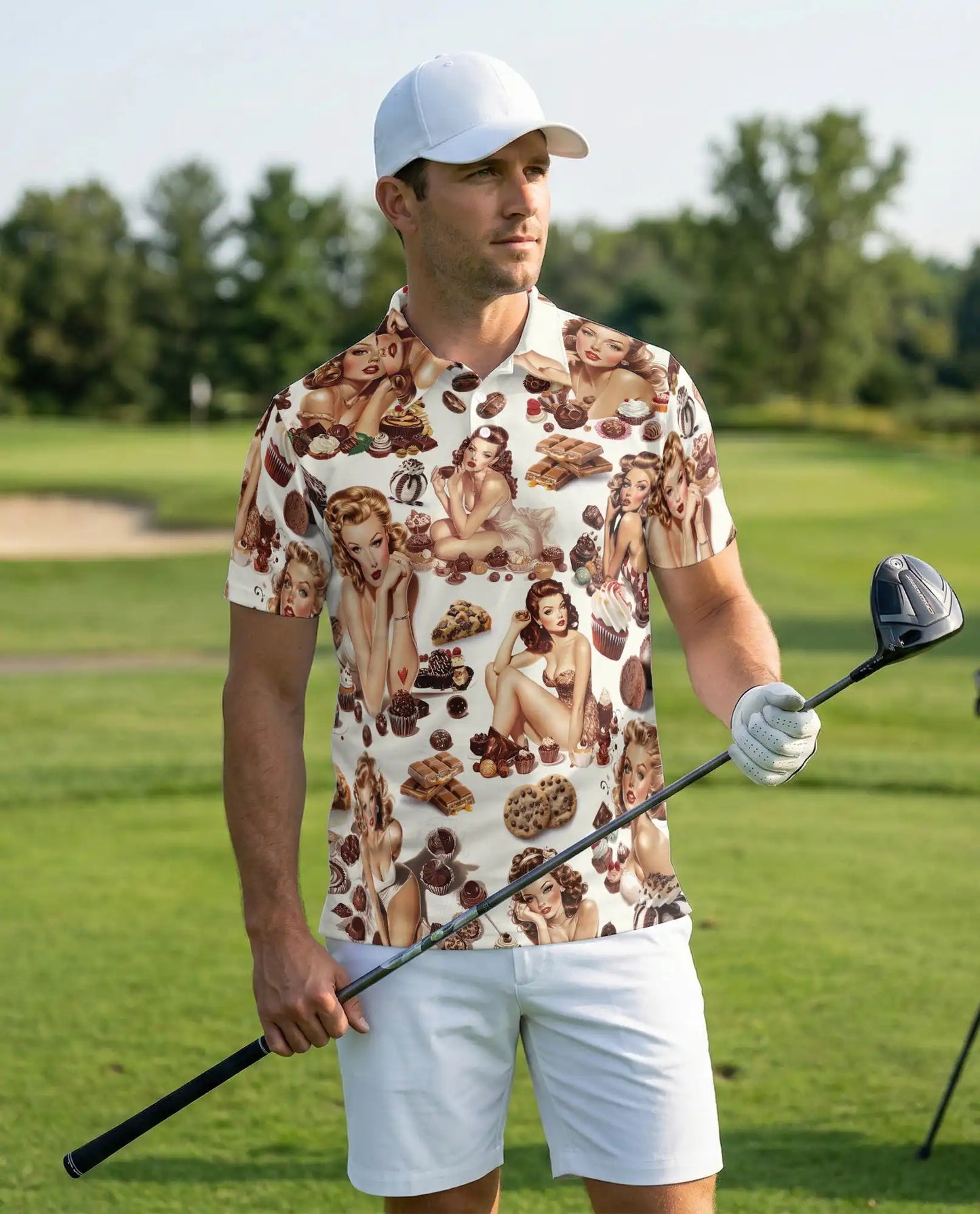 Vintage Pin Up Chocolate Polo Shirt - Retro Sweet Treat Style | Netecom