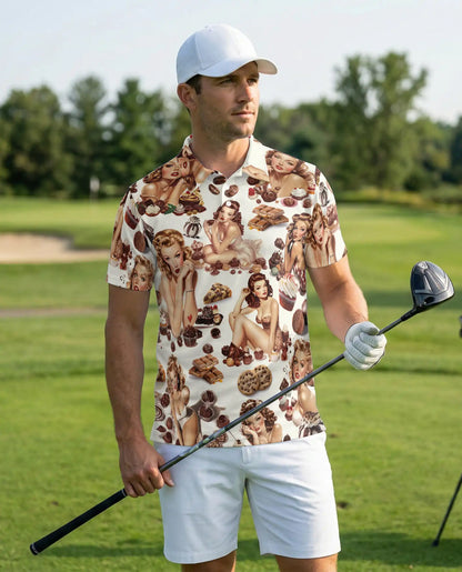 Vintage Pin Up Chocolate Polo Shirt - Retro Sweet Treat Style | Netecom