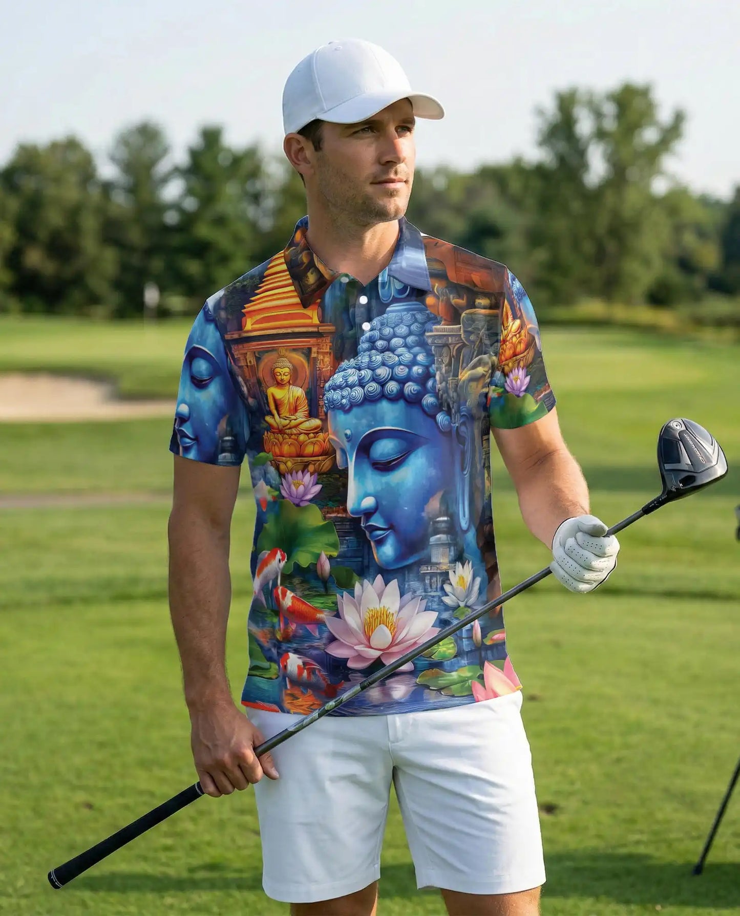 Buddha Lotus 3D Polo Shirt for Men – Spiritual Zen Art Style | Netecom