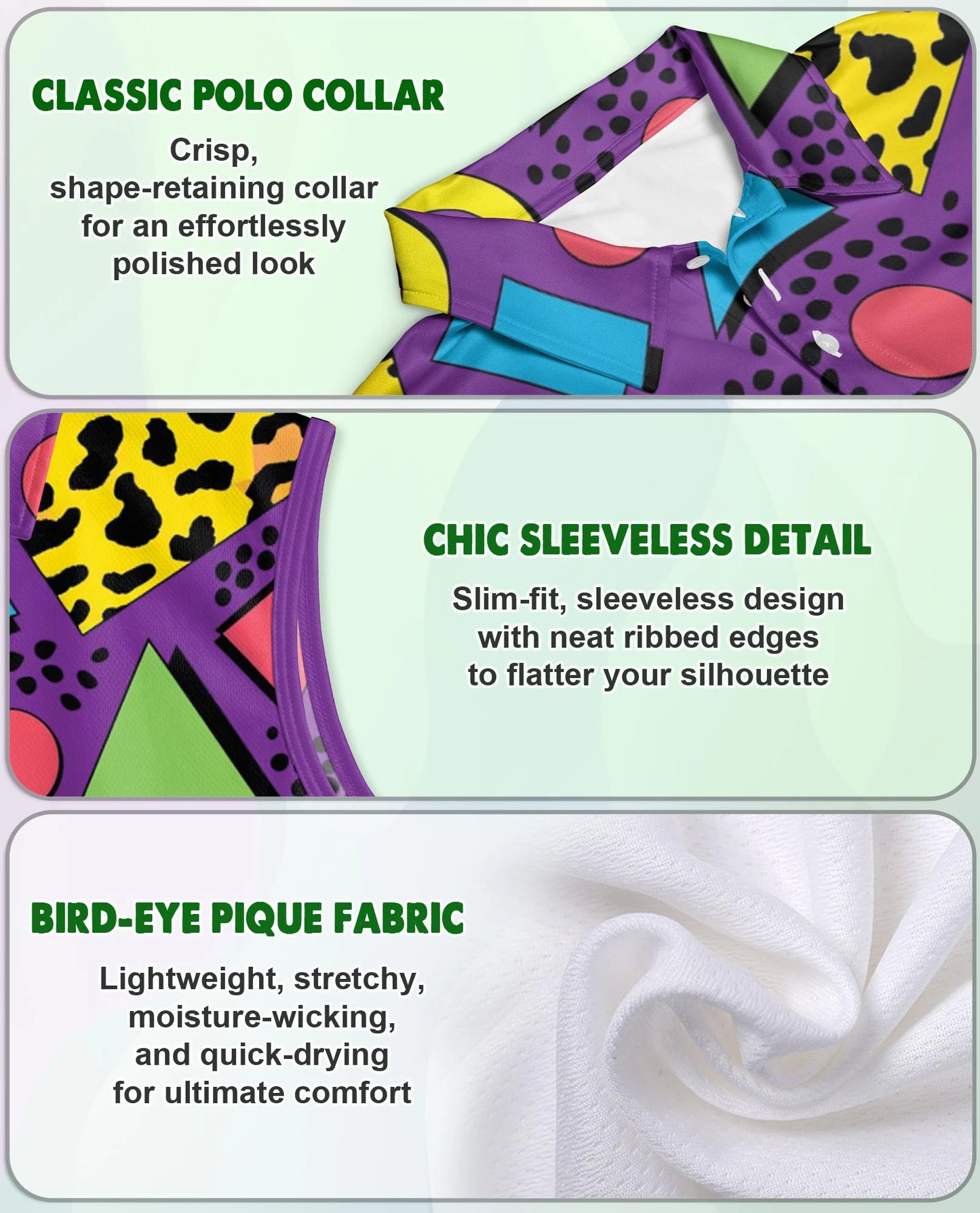 Retro Abstract Shapes Pattern Sleeveless Polo Shirt for Women | Netecom
