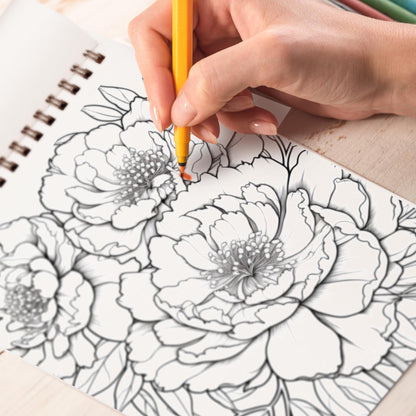 Enchanting Blooming Spiral Bound Coloring Book, Embrace Nature's Beauty with 30 Charming Coloring Pages of Enchanting Flowers