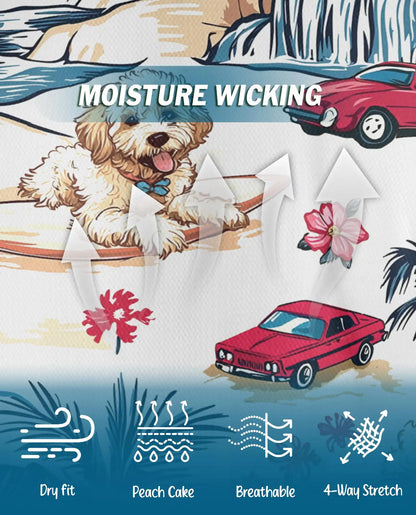 Surfing Dog Beach Polo Shirt - Coastal Tropical Vacation Style | Netecom