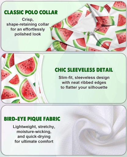 Watermelon Pattern Sleeveless Polo Shirt for Women | Netecom