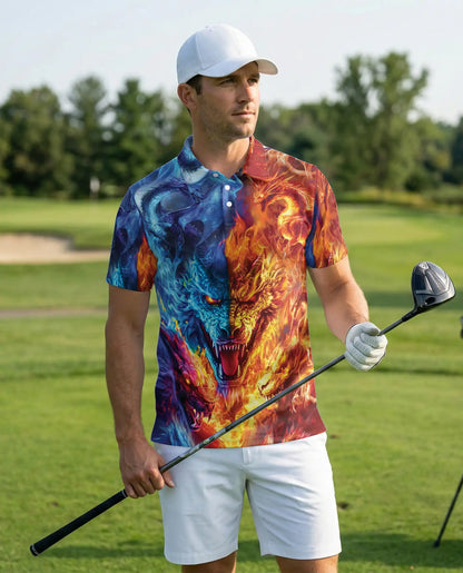 Fire and Ice Dragon 3D Polo Shirt for Men – Fantasy Mythical Beast Style | Netecom