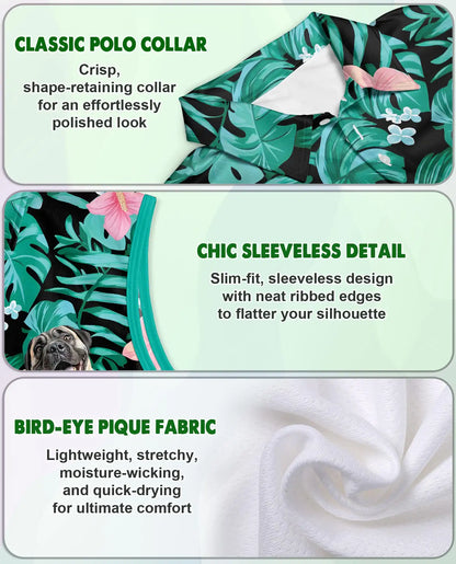 English Mastiff Summer Leaves Sleeveless Polo Shirt for Women | Netecom
