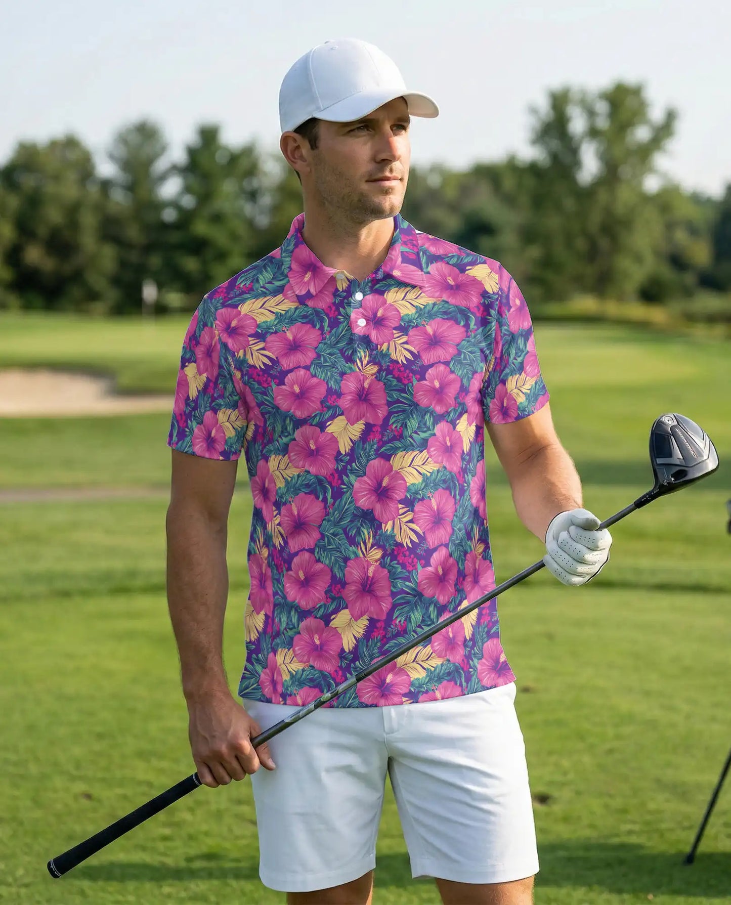 Hibiscus Floral 3D Polo Shirt for Men – Tropical Summer Flower Style | Netecom