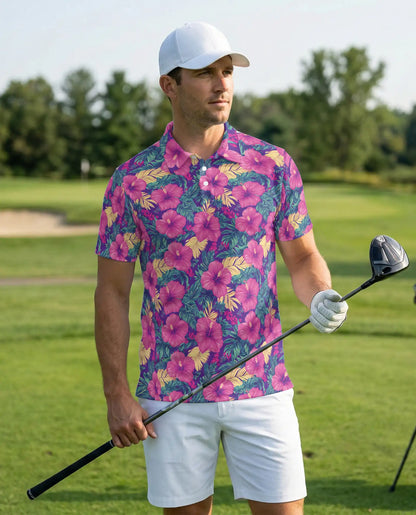 Hibiscus Floral 3D Polo Shirt for Men – Tropical Summer Flower Style | Netecom
