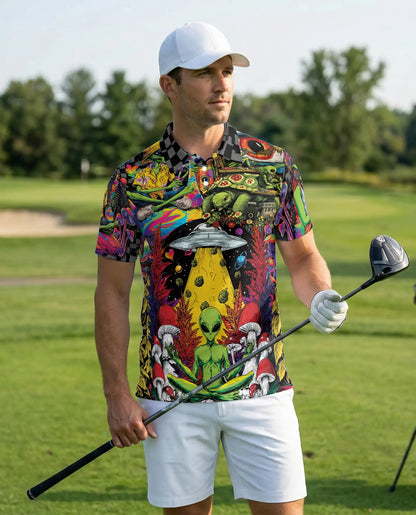 Psychedelic Alien Polo Shirt – Cosmic UFO Hippie Style | Netecom