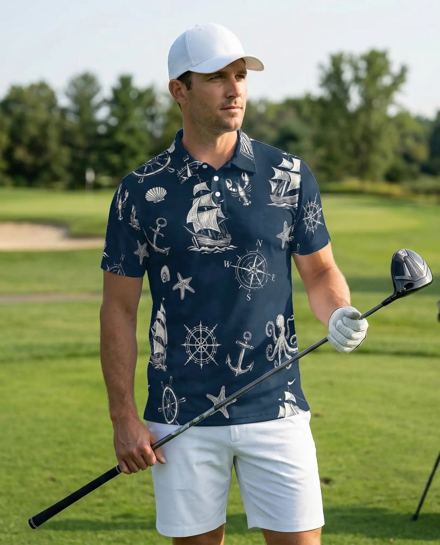 Nautical Sailing Polo Shirt – Vintage Ocean Print | Netecom