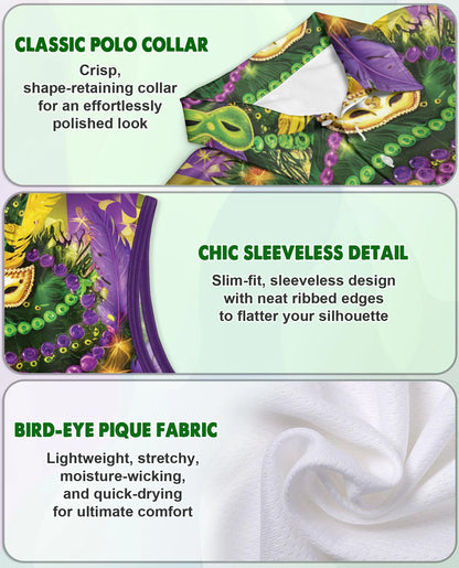 Mardi Gras Tree Sleeveless Polo Shirt for Women | Netecom