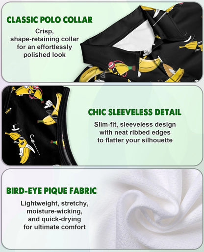 Banana Pattern Sleeveless Polo Shirt for Women | Netecom