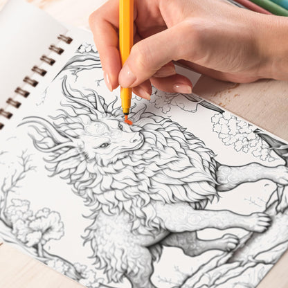 Mythical Creatures Spiral Bound Coloring Book, Unleash Your Creativity with 30 Coloring Pages, Bringing Mythical Creatures to Life with Vibrant Colors