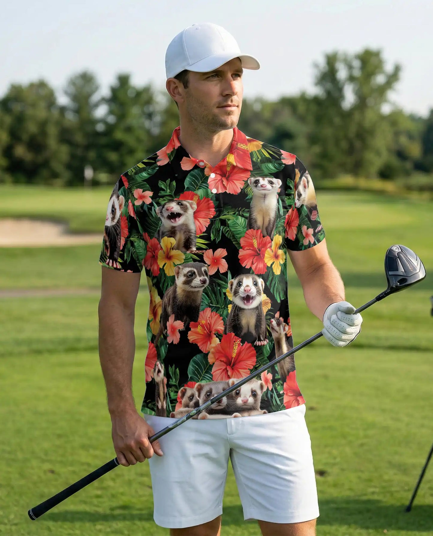 Ferret Hawaiian Polo Shirt – Tropical Floral Style | Netecom