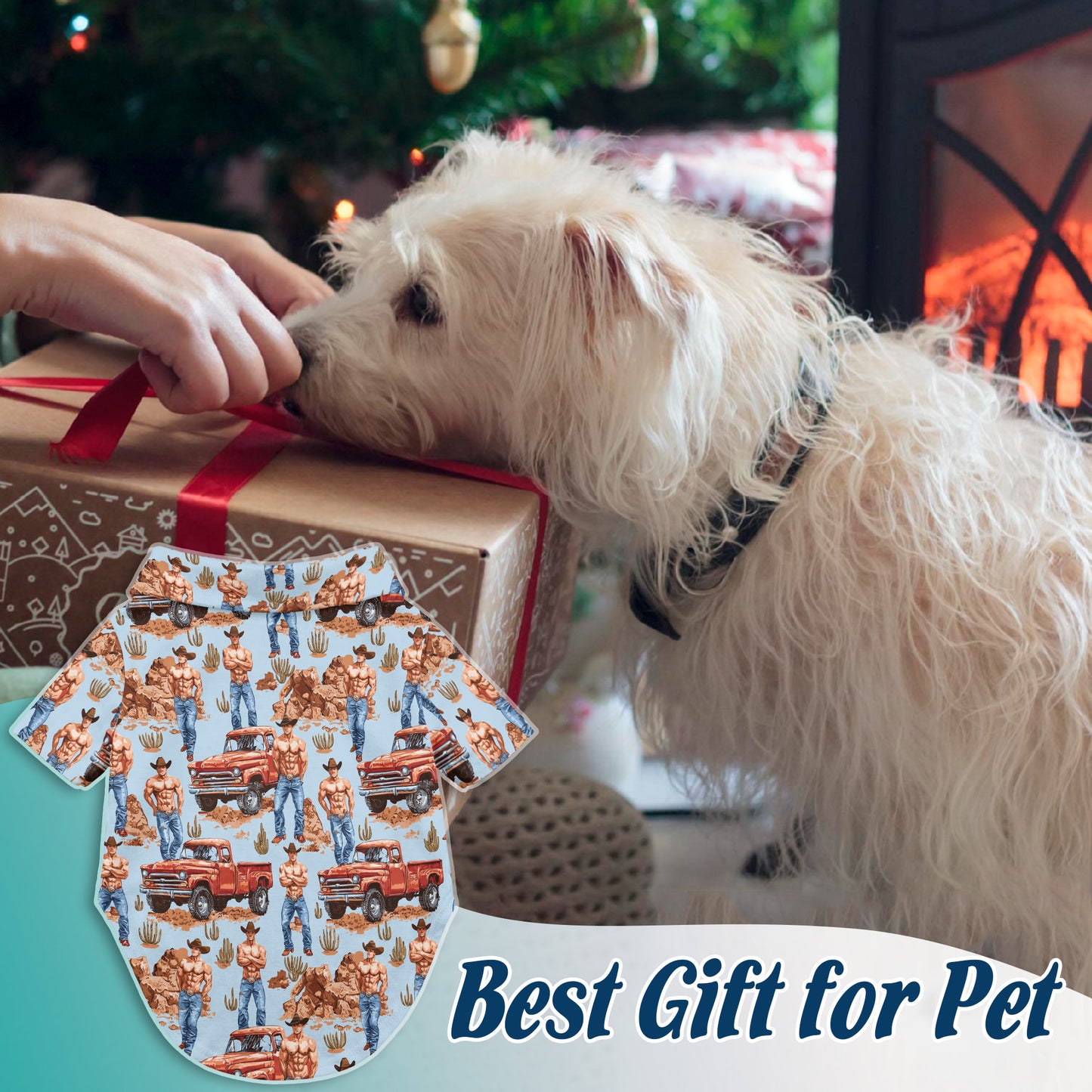 Netecom Matching Cowboy Vintage Western Hawaiian Shirt for Dog and Owner, Retro Aloha Summer Shirt, Western Print Outfit for Pet and Human, Beach Vacation Casual Wear