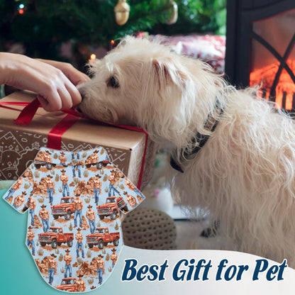 Netecom Matching Cowboy Vintage Western Hawaiian Shirt for Dog and Owner, Retro Aloha Summer Shirt, Western Print Outfit for Pet and Human, Beach Vacation Casual Wear