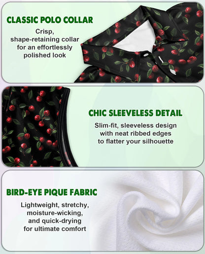 Cranberry Pattern Sleeveless Polo Shirt for Women – Fresh Fruit Summer Style | Netecom