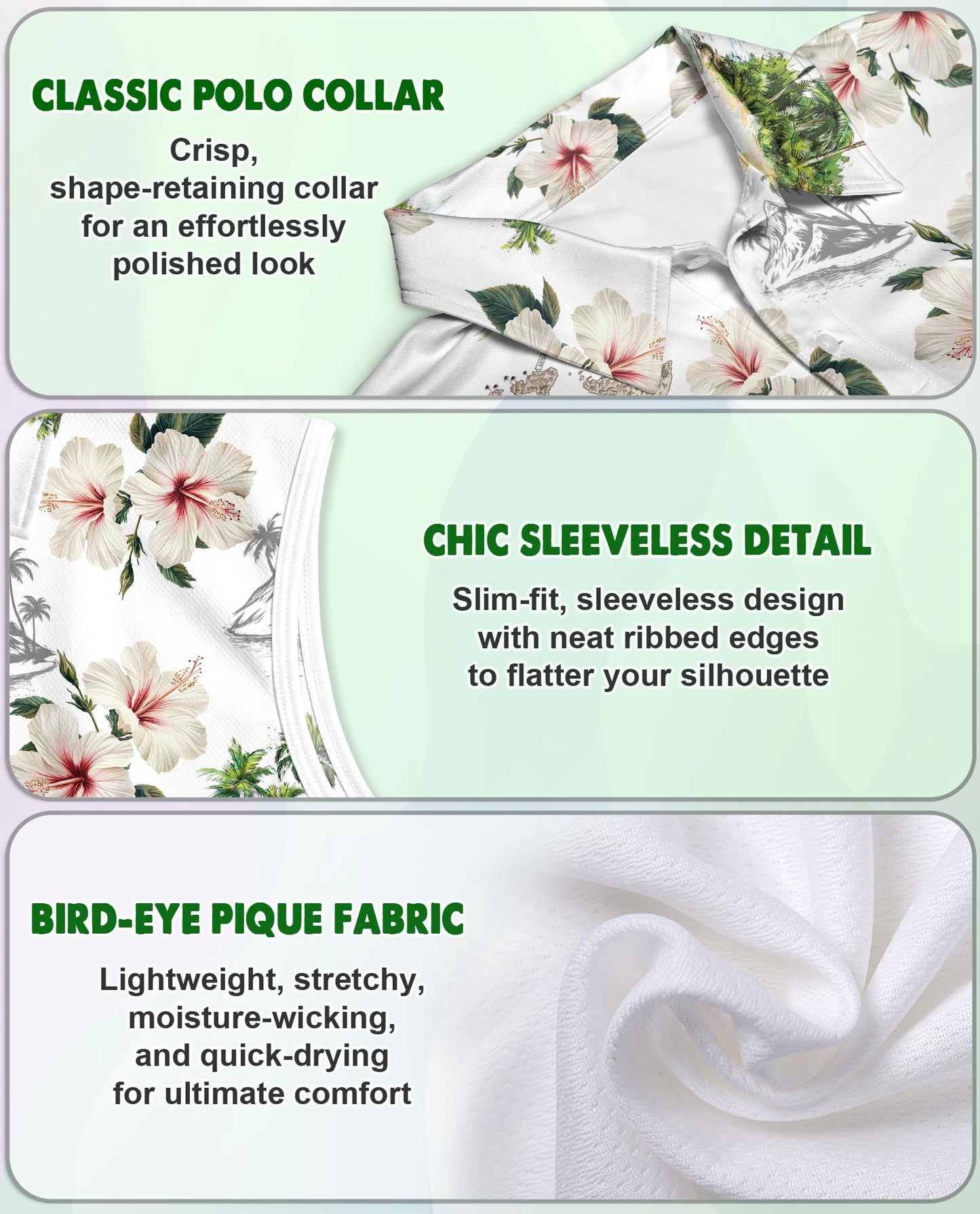 Tropical Floral Sleeveless Polo Shirt for Women | Netecom
