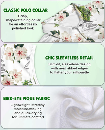 Tropical Floral Sleeveless Polo Shirt for Women | Netecom