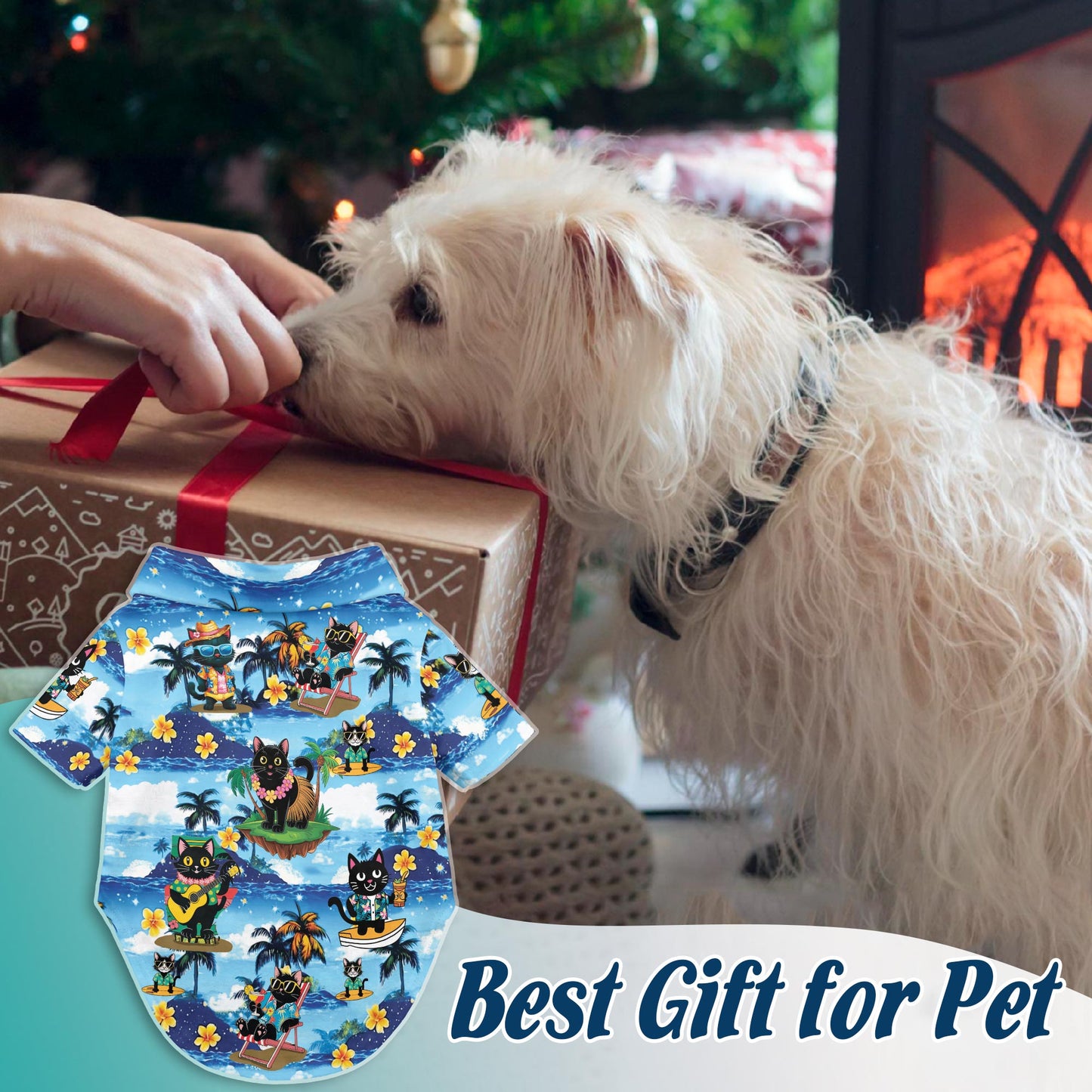 Netecom Matching Black Cat Beach Hawaiian Shirt for Dog and Owner, Aloha Summer Shirt, 3D Cat Print Outfit for Pet and Human, Beach Vacation Casual Wear