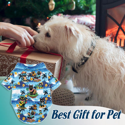Netecom Matching Black Cat Beach Hawaiian Shirt for Dog and Owner, Aloha Summer Shirt, 3D Cat Print Outfit for Pet and Human, Beach Vacation Casual Wear