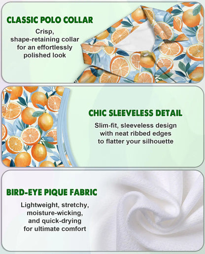 Orange Pattern Sleeveless Polo Shirt for Women | Netecom