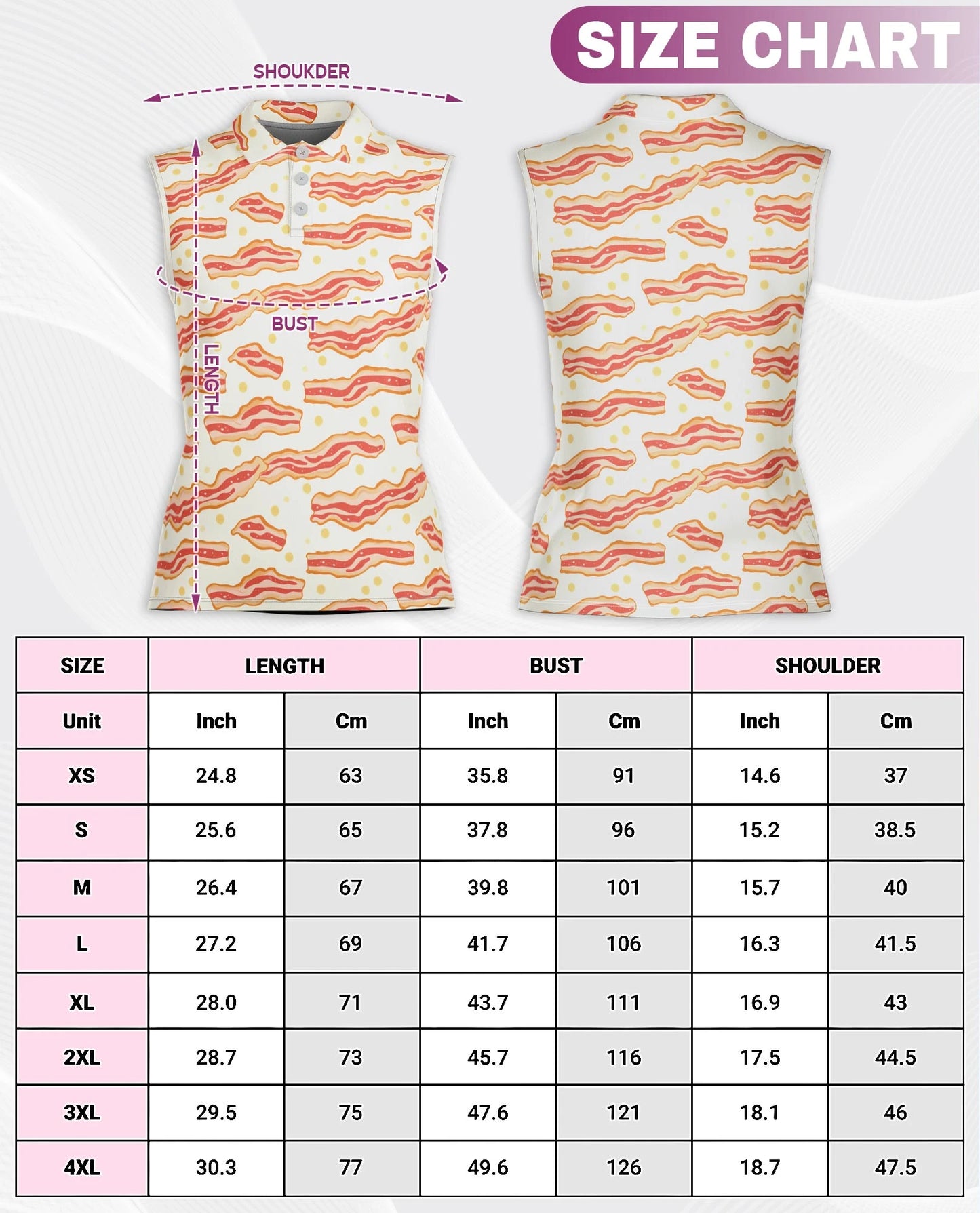 Bacon Eggs Pattern Sleeveless Polo Shirt for Women | Netecom