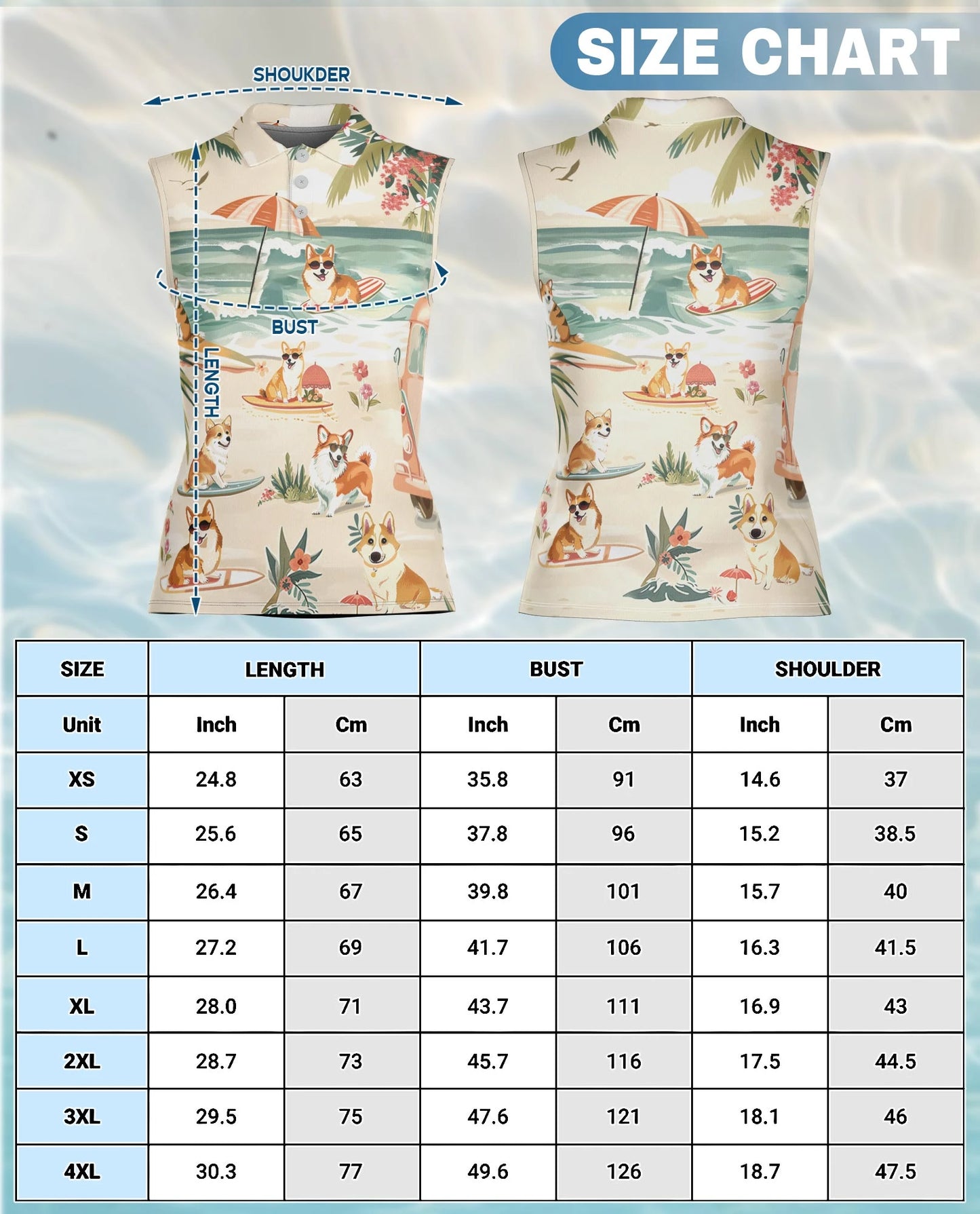 Corgi Summer Beach Sleeveless Polo Shirt for Women | Netecom