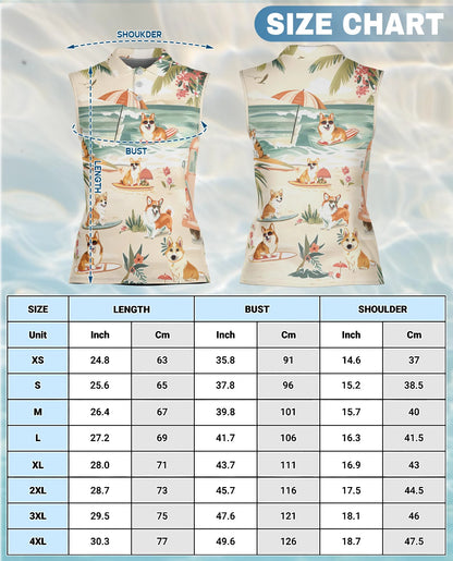 Corgi Summer Beach Sleeveless Polo Shirt for Women | Netecom