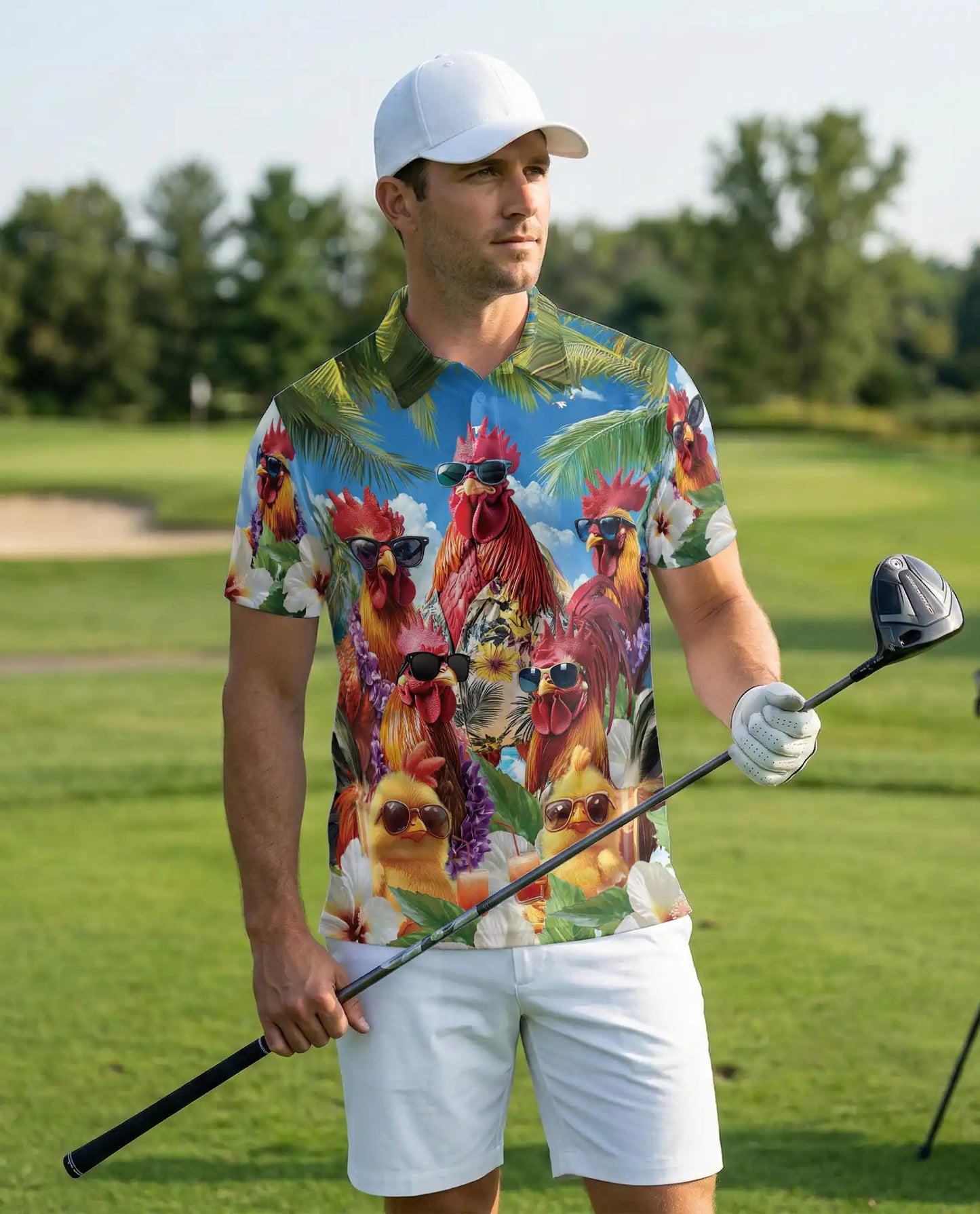 Funny Chicken Hawaiian 3D Polo Shirt | Netecom