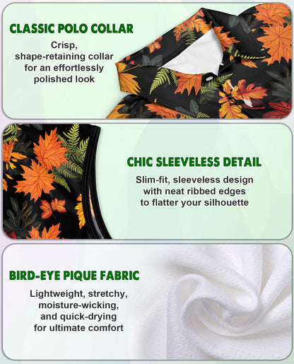 Autumn Maple Leaf Pattern Sleeveless Polo Shirt for Women | Netecom