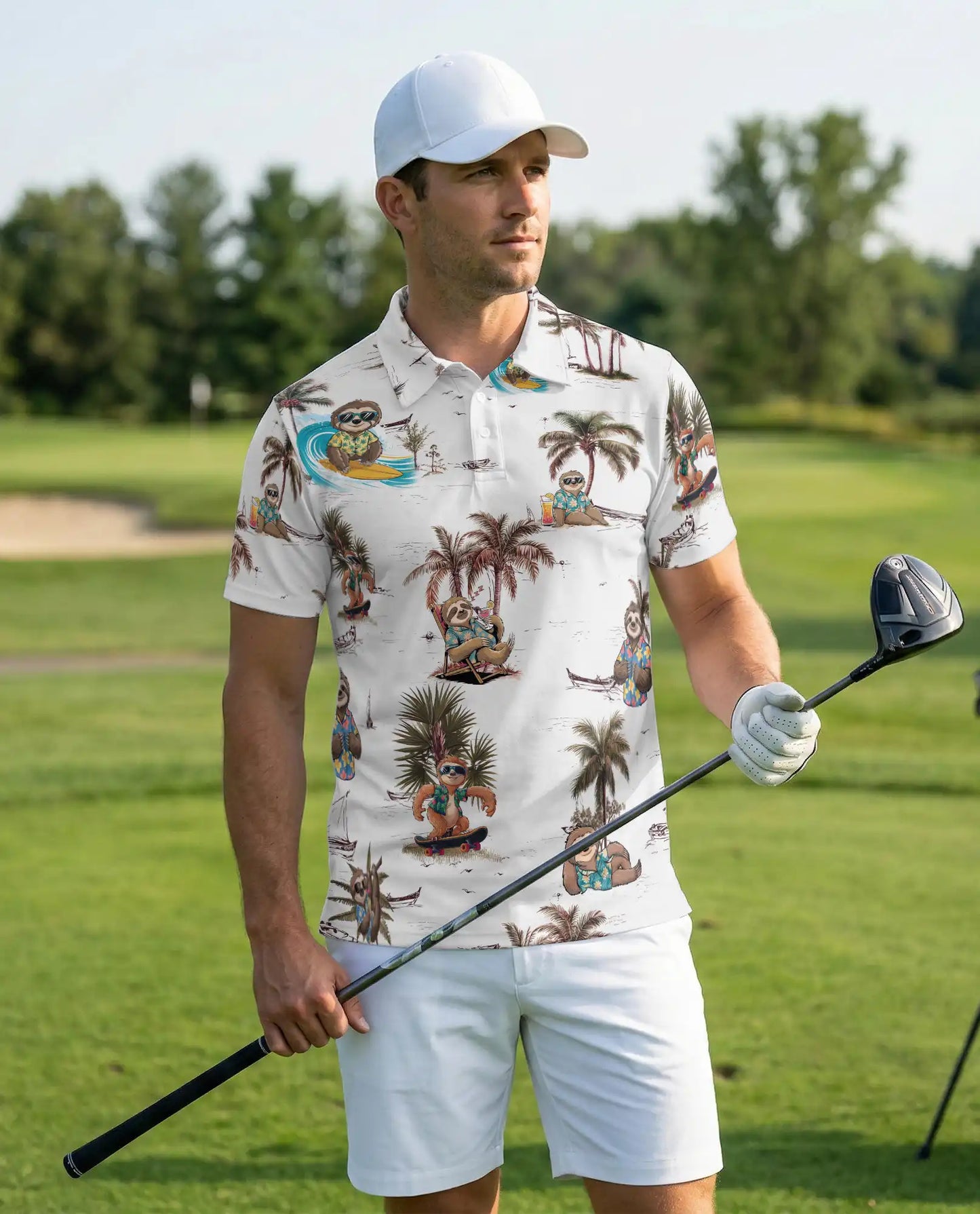 Sloth Tropical Polo Shirt – Beach Vacation Print | Netecom