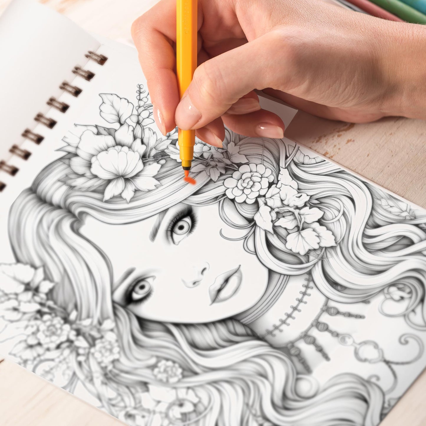 Pretty Girl Spiral Bound Coloring Book, Coloring Pages for Woman Featuring Beautiful Illustration of Girl, Hairstyles,... for Relaxation and Stress Relief