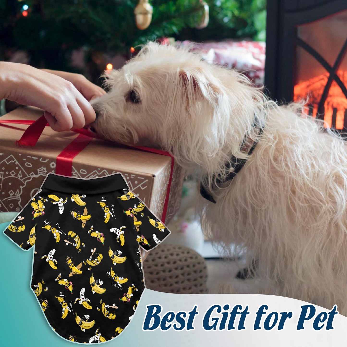Netecom Matching Banana Pattern Hawaiian Shirt for Dog and Owner, Aloha Summer Shirt, Banana Print Outfit for Pet and Human, Beach Vacation Casual Wear