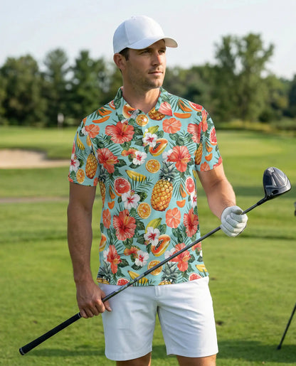 Tropical Fruit Polo Shirt – Hibiscus Floral Print | Netecom