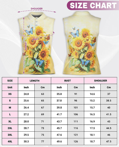 Sunflower Butterfly Sleeveless Polo Shirt for Women | Netecom