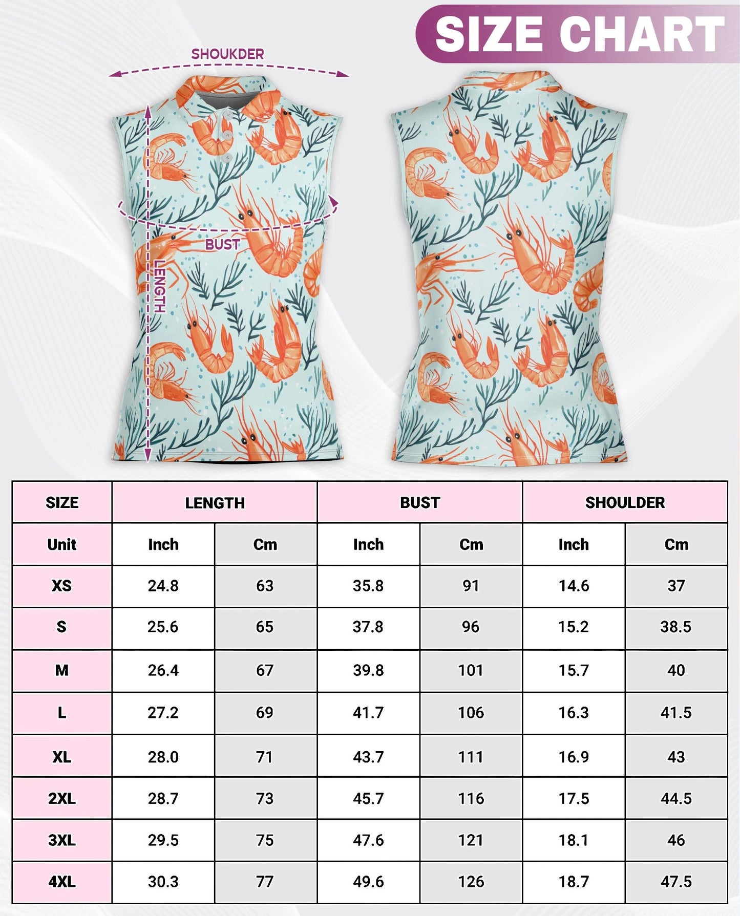 Shrimp Print Sleeveless Polo Shirt for Women | Netecom